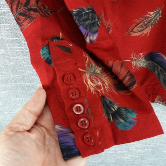 Vintage Carlisle Feather Print Blouse Size 14 Silk - Picture 4 of 6